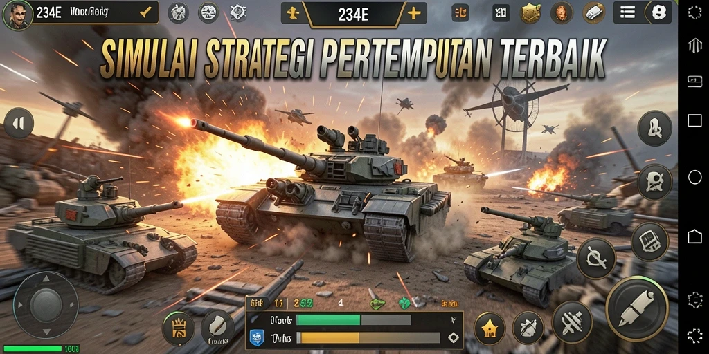 Screenshot utama menampilkan battle strategy gameplay yang mendebarkan.