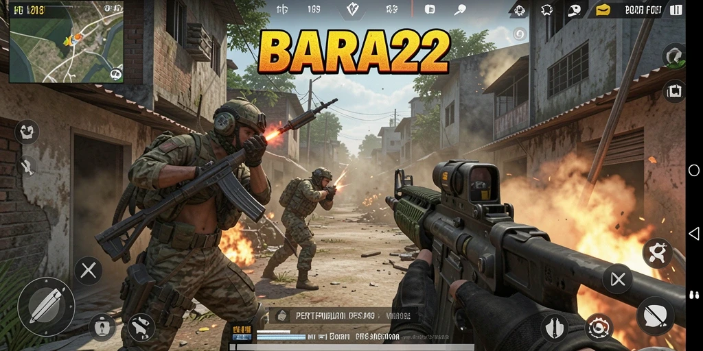 Tangkapan layar gameplay BARA22 dengan aksi mendebarkan di medan perang.