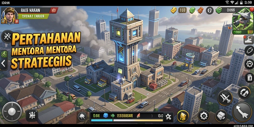Screenshot ID098 menampilkan gameplay seru Tower Defense dengan berbagai menara.