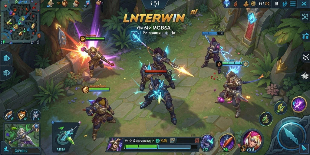 Tangkapan layar gameplay LNTERWIN dengan aksi pertempuran yang mendebarkan.