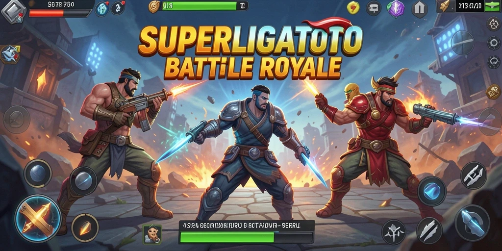 Screenshot SUPERLIGATOTO menampilkan aksi Battle Royale yang mendebarkan.