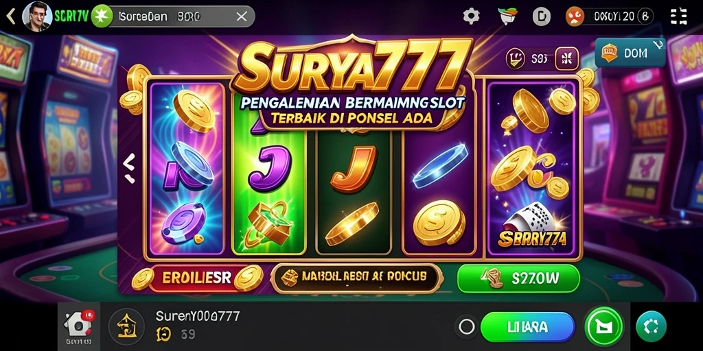 Screenshot SURYA777 menampilkan gameplay Slot yang mendebarkan dan penuh warna.